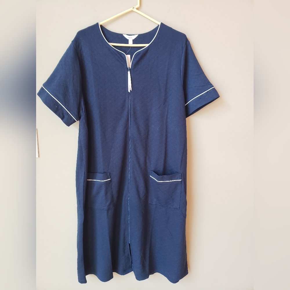 Secret Treasures Long Zip Front Robe - Navy Blue
